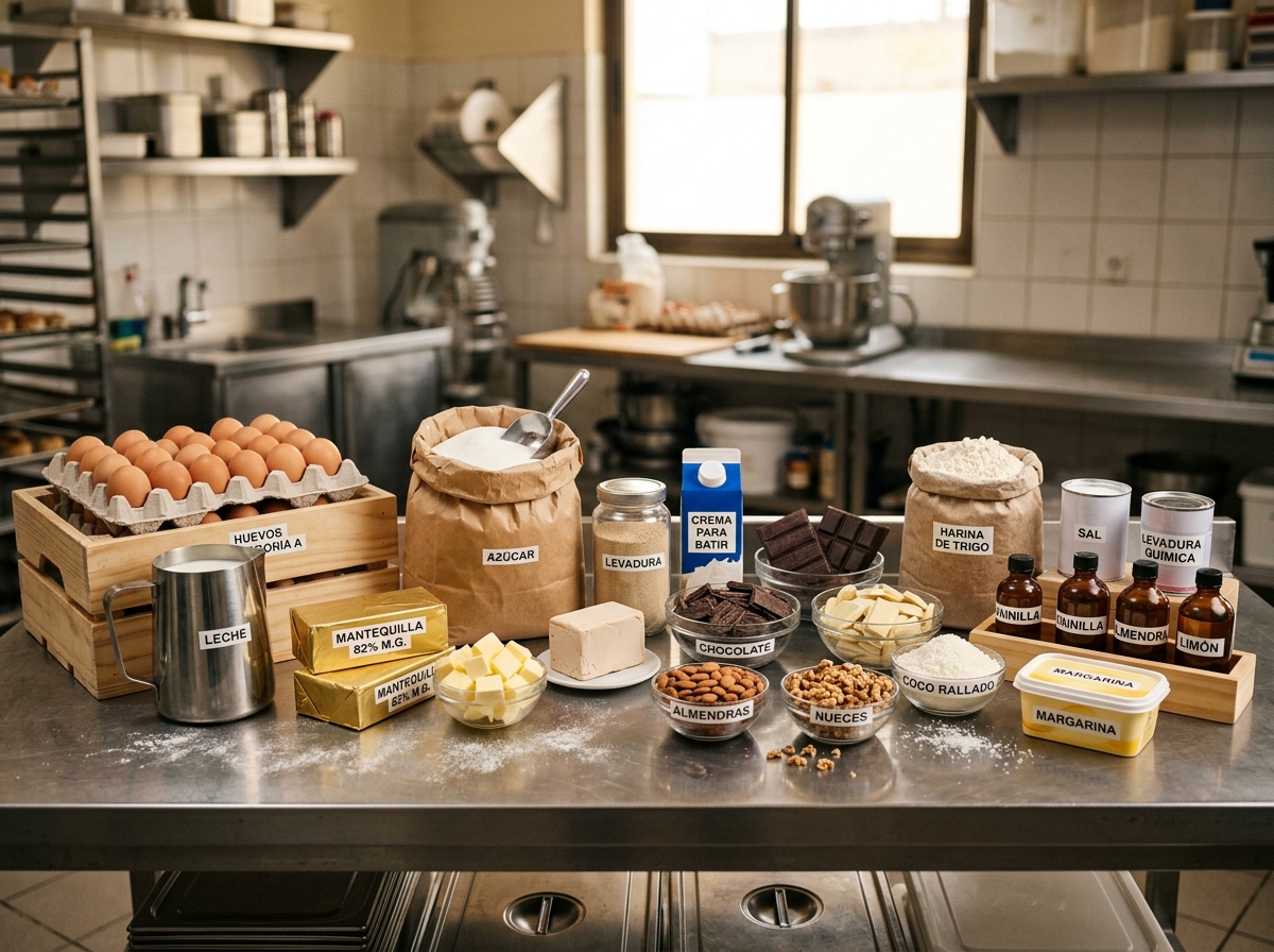 Consumibles e ingredientes para una operación panadera en producción